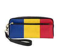 Petite trousse de maquillage motif drapeau de la Roumanie. Élégante trousse de maquillage portable imprimée double face, sac de rangement multifonction pour femme