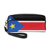 Petite trousse de maquillage motif drapeau du Soudan du Sud, trousse à crayons double face, pochette en cuir PU