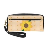 Petite trousse de maquillage motif tournesol doré, double face, pochette en cuir PU