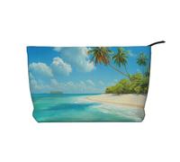 Petite trousse de maquillage multifonction en velours côtelé avec fermeture éclair en métal pour femmes et filles avec motif labrador retriever, Île avec plage de sable et palmier, One Size, Classique