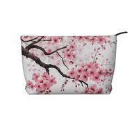 Petite trousse de maquillage multifonction en velours côtelé avec fermeture éclair en métal pour femmes et filles - Motif feuilles tropicales et oiseaux, Art tentant des fleurs de cerisier, One Size