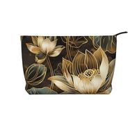 Petite trousse de maquillage multifonction en velours côtelé avec fermeture éclair en métal pour femmes et filles avec imprimé nain de Noël, Fleurs de lotus dorées, One Size, Classique