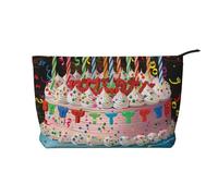 Petite trousse de maquillage multifonction en velours côtelé avec fermeture éclair en métal pour femmes et filles Motif fleurs d'hibiscus, Big Cake Happy Birthday, One Size, Classique