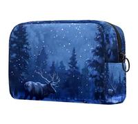 Petite trousse de maquillage portable avec fermeture éclair pour femmes et filles - Motif forêt de caribou, Multicolore 03., 18.5x7.5x13cm/7.3x3x5.1in