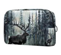 Petite trousse de maquillage portable avec fermeture éclair pour femmes et filles - Motif forêt de caribou, Multicolore 04, 18.5x7.5x13cm/7.3x3x5.1in