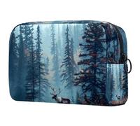 Petite trousse de maquillage portable avec fermeture éclair pour femmes et filles - Motif forêt de caribou, Multicolore 01., 18.5x7.5x13cm/7.3x3x5.1in