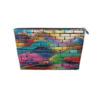 Petite trousse de maquillage portable avec imprimé brique colorée graffiti avec fermeture éclair dorée pour femmes et filles, Argenté., One Size, Classique