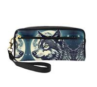 Petite trousse de maquillage portable avec motif loup et lune nocturne pour femme, Noir , Taille unique, Trousse de maquillage