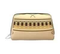 Petite trousse de maquillage portable en cuir avec branche d'olivier romaine et imprimé grec, trousse de maquillage de voyage pour femme, fermeture éclair dorée, Argenté., One Size, Trousse de