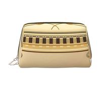 Petite trousse de maquillage portable en cuir avec branche d'olivier romaine et imprimé grec, trousse de maquillage de voyage pour femme, fermeture éclair dorée, doré, One Size, Trousse de maquillage
