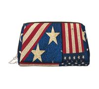 Petite trousse de maquillage portable en cuir avec drapeau patriotique imprimé du 4 juillet, trousse de maquillage de voyage pour femme, fermeture éclair dorée, doré, One Size, Trousse de maquillage