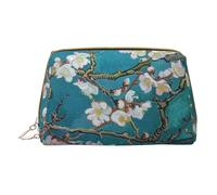 Petite trousse de maquillage portable en cuir avec fermeture éclair pour femme Motif fleurs d'amandier, blanc, Taille unique, Trousse de maquillage