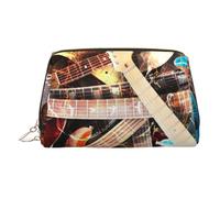 Petite trousse de maquillage portable en cuir avec imprimé de guitare électrique magique, pochette de maquillage de voyage pour femme, fermeture éclair dorée, doré, One Size, Trousse de maquillage