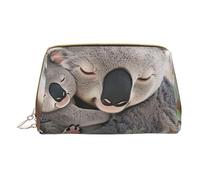 Petite trousse de maquillage portable en cuir avec imprimé koala maman et bébé avec fermeture éclair pour femme, blanc, Taille unique, Trousse de maquillage
