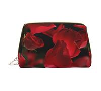 Petite trousse de maquillage portable en cuir avec imprimé pétales de rose rouges flottants et fermeture éclair pour femme, blanc, Taille unique, Trousse de maquillage