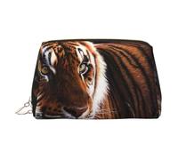 Petite trousse de maquillage portable en cuir avec imprimé tigre du Bengale, trousse de maquillage de voyage pour femme, fermeture éclair dorée, doré, One Size, Trousse de maquillage