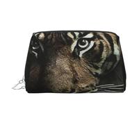 Petite trousse de maquillage portable en cuir avec imprimé tigre sauvage pour femme, fermeture éclair dorée, Argenté., One Size, Trousse de maquillage