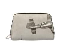 Petite trousse de maquillage portable en cuir avec motif avion de la Seconde Guerre mondiale - Pour femme - Fermeture éclair dorée, doré, One Size, Trousse de maquillage