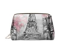 Petite trousse de maquillage portable en cuir avec motif Tour Eiffel de Paris Street avec imprimé floral rose pour femme, fermeture éclair dorée, doré, One Size, Trousse de maquillage