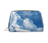 Petite trousse de maquillage portable en cuir avec un lion sur les nuages - Trousse de maquillage de voyage pour femme - Fermeture éclair dorée, doré, One Size, Trousse de maquillage