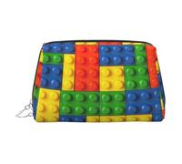 Petite trousse de maquillage portable en cuir imprimé brique colorée pour femme, fermeture éclair dorée, Argenté., One Size, Trousse de maquillage