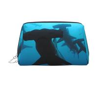 Petite trousse de maquillage portable en cuir imprimé requins marteaux, trousse de maquillage de voyage pour femme, fermeture éclair dorée, Argenté., One Size, Trousse de maquillage