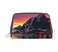 Petite trousse de maquillage portable en cuir imprimée des îles de Norvège - Trousse de maquillage de voyage pour femme - Fermeture éclair dorée, doré, One Size, Trousse de maquillage