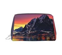 Petite trousse de maquillage portable en cuir imprimée des îles de Norvège - Trousse de maquillage de voyage pour femme - Fermeture éclair dorée, Argenté., One Size, Trousse de maquillage