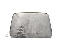 Petite trousse de maquillage portable en cuir imprimée Winter on Snowy - Trousse de maquillage de voyage pour femme - Fermeture éclair dorée, doré, One Size, Trousse de maquillage