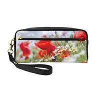 Petite trousse de maquillage portable et mignonne avec fleurs de prairie et de marguerites pour femme, Noir , Taille unique, Trousse de maquillage