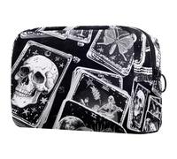 Petite trousse de maquillage portable noire et blanche avec motif tête de mort et papillons pour femmes et filles, Multicolore 01., 18.5x7.5x13cm/7.3x3x5.1in