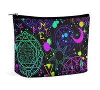 Petite trousse de maquillage pour femme, trousse de voyage en cuir PU, trousse de toilette de grande capacité, trousse de toilette étanche, art magique, lumineux, alchimique, cosmique, gothique, tripp