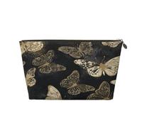Petite trousse de maquillage pour sac à main - Trousse de toilette de voyage étanche en cuir portable pour accessoires cosmétiques pour femmes, dinosaures de la jungle, Papillons dorés, 7 x 2.4 x 5