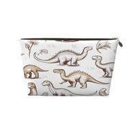 Petite trousse de maquillage pour sac à main - Trousse de toilette de voyage étanche en cuir portable pour accessoires cosmétiques pour femmes, dinosaures de la jungle, Dinosaures, 7 x 2.4 x 5 Inches