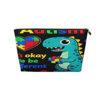 Petite trousse de maquillage pour sac à main - Trousse de toilette de voyage étanche en cuir portable pour accessoires cosmétiques pour femme, ours mignon, Puzzle coloré dinosaure autiste, 7 x 2.4 x 5