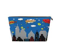 Petite trousse de maquillage pour sac à main - Trousse de toilette de voyage étanche portable en cuir pour accessoires cosmétiques pour femme, pois colorés, Blue Comic City, 7 x 2.4 x 5 Inches