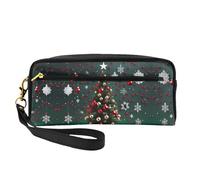 Petite trousse de maquillage ronde en forme de sapin de Noël, trousse à crayons double face, pochette en cuir synthétique