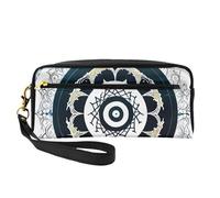 Petite trousse de maquillage ronde noire et blanche Totem double face en cuir PU