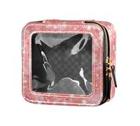 Petite trousse de maquillage transparente étanche avec motif de licornes roses sans couture pour femme - Organiseur de maquillage de voyage, Motif paillettes argentées brillantes, Taille unique