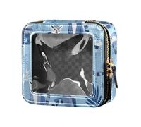 Petite trousse de maquillage transparente imperméable avec fermeture éclair Motif chats, Lémuriens Madagascar sur motif bleu, Taille unique