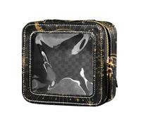 Petite trousse de maquillage transparente pour sac à main, trousse de toilette, trousse de toilette pour vol, noir et doré, Astrologie du tarot noir et or, 1 size