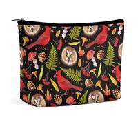 Petite trousse de maquillage, trousse de voyage en cuir PU, motif oiseaux rouges de Noël, hibou, feuilles d'automne, champignons, pochette étanche à fermeture éclair de grande capacité, trousse de toi