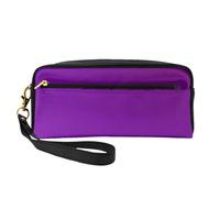 Petite trousse de maquillage violet foncé de couleur unie, trousse à crayons double face, pochette en cuir PU