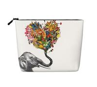 Petite trousse de toilette blanche à motif lapin pour femme, trousse de toilette à une couche, adaptée pour le rangement quotidien, les voyages et les voyages d'affaires., Éléphant avec fleur en forme