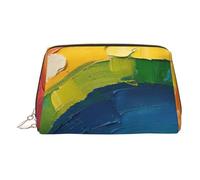 Petite trousse de toilette en cuir de qualité supérieure avec imprimé arc-en-ciel et pochette portable étanche ouverte plate, doré, Taille unique