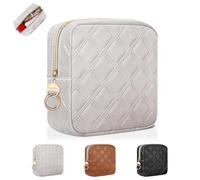 Petite Trousse Maquillage Pochette Maquillage pour Femmes Rangement à Cosmétiques Kit Voyage Produit Mini Trousse de Toilette Filles en PU Cuir Imperméable Ideal Cadeau Femme Fille Anniversaire(Gris)