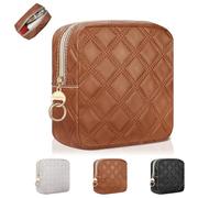 Petite Trousse Maquillage Pochette Maquillage pour Femmes Rangement à Cosmétiques Kit Voyage Produit Mini Trousse de Toilette Filles en PU Cuir Imperméable Ideal Cadeau Femme Fille Anniversaire(Brun)