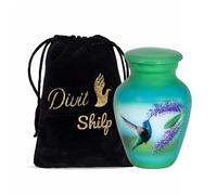 Petite urne de Cremation commémorative Divit Shilp avec étui en Velours | Choisissez Parmi des Couleurs Uniques | Petit Cadeau en Métal pour Les Cendres d'une Personne. (Keepsake, Hummingbird Green)