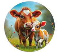 Petite Vache Mignonne Puzzle 1000 Pièces Familial Pression Réduite Animaux Mignons Puzzle Rond Jeu D'Intelligence Adultes Et Enfants À Partir De 12 Ans1000pcs (67.5x67.5cm)