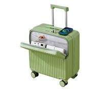 Petite valise de voyage rigide, légère à 4 roues, bagage ouvert sur le devant avec chargeur USB et porte-gobelet, Vert, 20in, Bagage à roulettes pivotantes